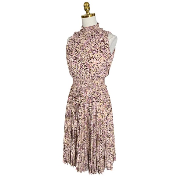 Nanette Lepore Womens Animal Print Sleeveless Smock Neck & Waist Pleated Midi 6 - Picture 5 of 11